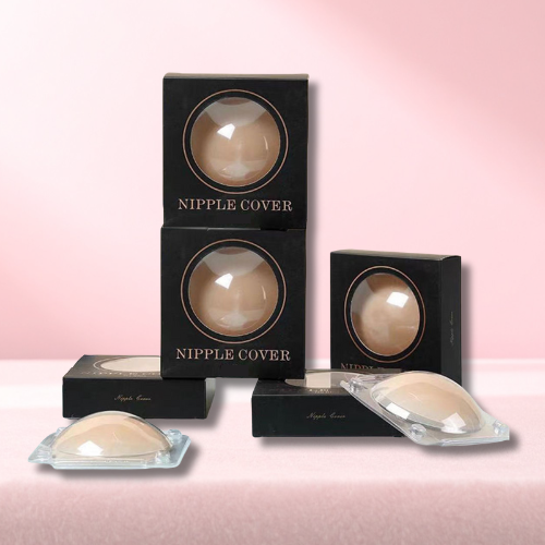 On The Rack nude silicone nipple covers, 3-inch diameter, smooth matte texture, reusable, lightweight, adhesive backing