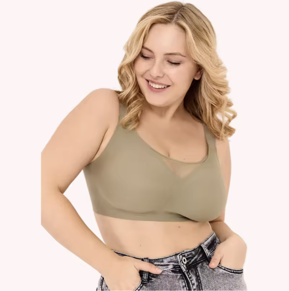 On The Rack CoverMe Bra Sage with smooth elastic band and adjustable straps in soft sage green, seamless cotton blend fabric